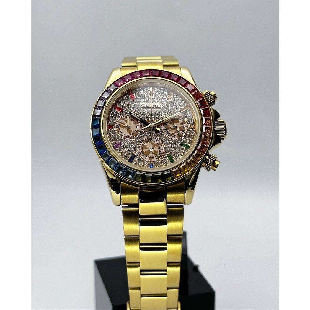 Custom Seiko Mod • Double Rainbow Diamond Daytona • 39.5mm